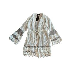Miss Ord Lace Overlay Wedding Cover Up Beach Boho Contemporary Tie Cardigan Sz L